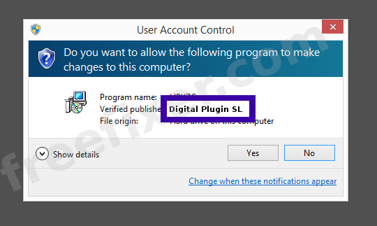 Screenshot where Digital Plugin SL appears as the verified publisher in the UAC dialog